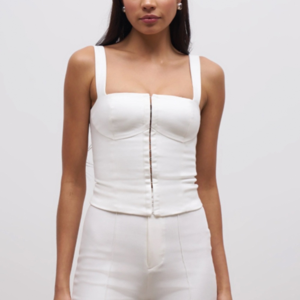 White Square-Neck Corset Tank Top